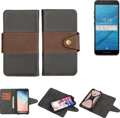 Produktbild von K-S-Trade Handyhülle Schutzhülle Hülle Bookstyle Wallet-Case kompatibel mit Fairphone Fairphone 3 Bumper Rundumschutz schwarz-braun 1x