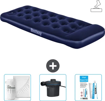 Image de Bestway Air Mattress - 1 personne - 76 x 185 x 28 cm - Bleu - Accessoires inclus