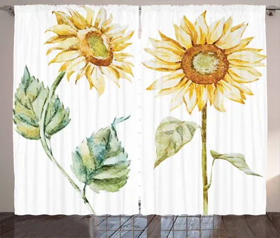 Produktbild von ABAKUHAUS Aquarell Rustikaler Gardine, Verführerische Sonnenblumen, Schlafzimmer Kräuselband Vorhang mit Schlaufen und Haken, 280 x 225 cm, Hellgelb grün Braun Gelb