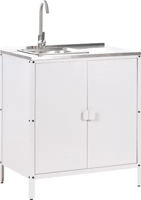 Produktbild von BELIANI Outdoor-Küchenschrank mit Spüle Weiß Stahl 80 x 50 x 90 cm mit Edelstahlplatte Modern für Garten Draußen Ausstattung Outdoor-Küchenmöbel