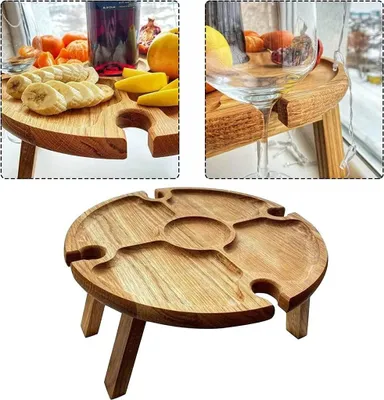 Produktbild von Outdoor Weintisch Tragbar, Picknicktisch Rund Holz Tragbarer,Outdoor Weintisch Picknicktisch Klappbar Holz FüR Gartenwarteschlangen Und Camping,Strand