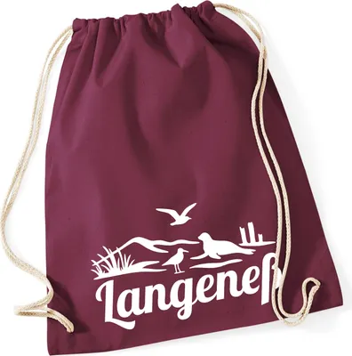 Produktbild von Huuraa Turnbeutel Langeneß Strandmotiv 12 Liter Burgundy Baumwolle Rucksack Geschenkidee