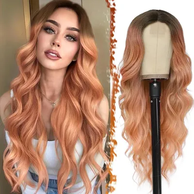 Produktbild von Lange Wellig Ombre Rosa Perücke 66cm Lockige Lace Front Synthetische Haar für Frauen Party Halloween