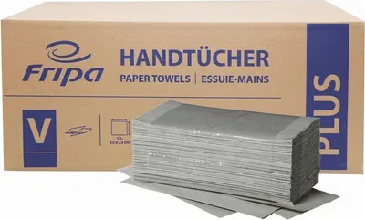 Produktbild von fripa Papiertücher Plus L: 1-lagig, 100% Recycling, V-Falz, reißfest, 20 Bund, 5000 Tücher, Naturfarbe