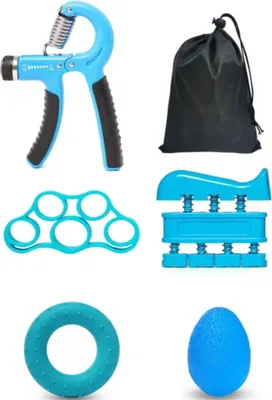 Produktbild von Handtrainer Set 5-teilig, verstellbarer Grifftrainer, Fingertrainer & Anti-Stress-Ball, für Handtraining, Reha, Büro, Sport & Alltag