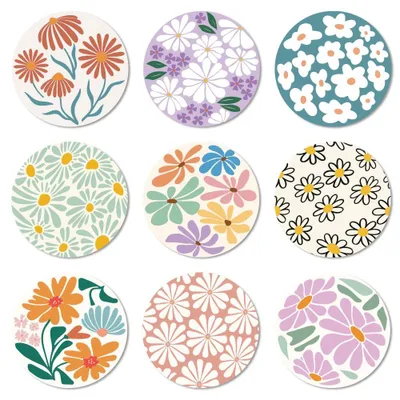 Productafbeelding van Abstracte onderzetters met margrietmotief - 9 stuks - hout - voor thuisgebruik