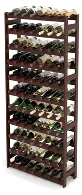 Immagine prodotto di Scaffale per vino Relaxdays, 77 bottiglie, legno di noce, 166x72,5x25 cm, portabottiglie per vino rosso e bianco, scaffale per bottiglie, marrone scuro