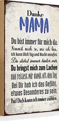 Produktbild von Holzschild Spruch 20x30cm Danke Mama du bist für mich da
