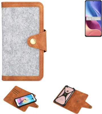 Produktbild von K-S-Trade Handyhülle kompatibel mit Xiaomi Redmi K40 Pro Schutzhülle Filz-Hülle Kunst-Leder hellgrau braun (1x)