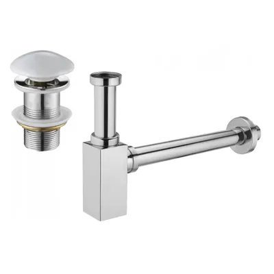 Image de Siphon de lavabo avec sortie click-clack sans trop-plein, chromé/blanc (7991060-02)