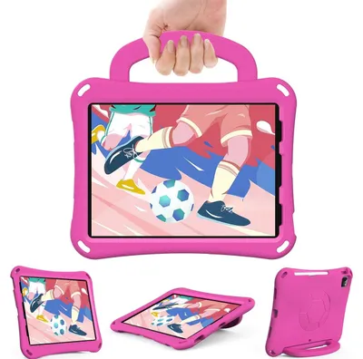 Produktbild von Mobigear Fußball-Hülle für iPad Air 11 Zoll (2025) – EVA-Schaumrückseite + Schultergurt + Ständer – Magenta