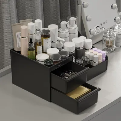 Produktbild von Kosmetik Organizer mit Schubladen Schwarz ABS für Schminktisch Badezimmer