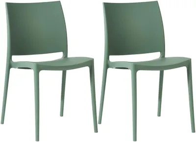 Produktbild von CLP 2er Set Gartenstühl Meton mit Lehne stapelbar wetterfest UV-beständig bis 150 kg oliv