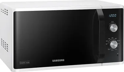 A white Samsung microwave oven is shown against a white background.