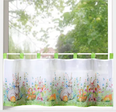 Produktbild von heimtexland ® Fensterdekoration Ostern Scheibengardine Osterdeko Osterhasen Deko Gardine Transparent Typ787