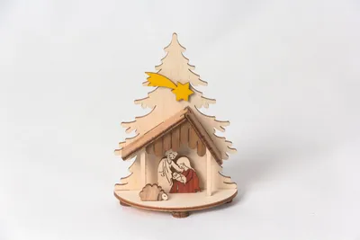 Produktbild von Drechslerei Kuhnert - Motivsockel Krippe - mit aufgesetztem Edelholzfunier - ca. 7,5 x 4 x 11 cm