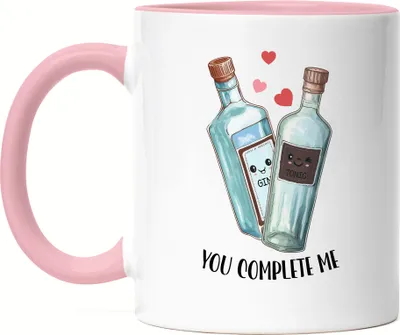 Produktbild von You Complete Me Tasse Rosa Gin Tonic Valentinstag Freundin Freund Süß Geschenkidee Paar Liebe