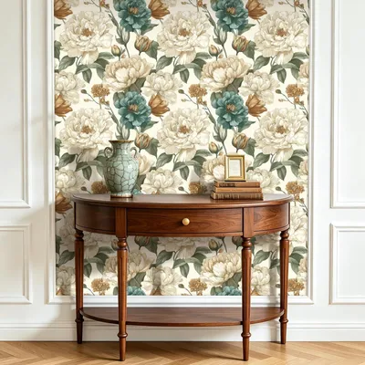 Produktbild von Selbstklebende Tapete mit Blumenmuster in Beige