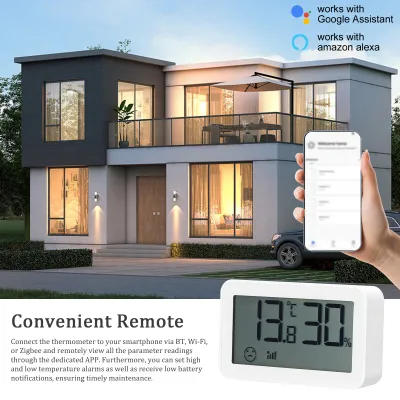 Obrázok produktu pre Tuya WiFi digitálny vnútorný teplomer vlhkomer domáci presný monitor teploty vlhkosti s indikátorom komfortu ��/�H prepínanie času displej kompatibilný s Alexa a asistent pre domácu kanceláriu detská izba skleník