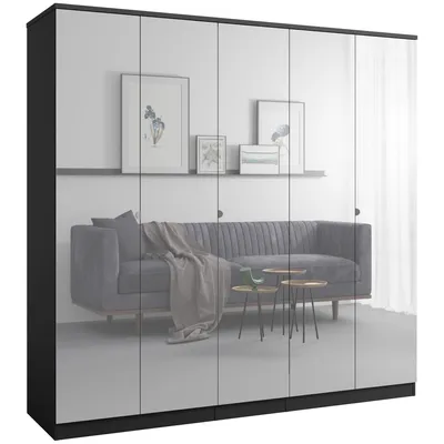 Kleiderschrank zum Schlafzimmer für Kleidung mit Spiegel, Höhe: 200cm, Breite: 200 cm, schwarz