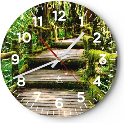 Produktbild von Wanduhr - Rund - Glasuhr - Asien natur park brücke - 30x30cm - Schleichendes Uhrwerk - Lautlos - zum Aufhängen bereit - Dekoration Modern - Wanddekoration aus Glas - C4AR30x30-2417