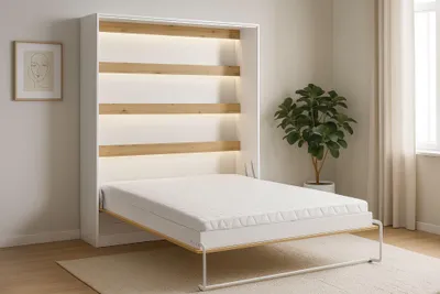 Produktbild von Kaiser Möbel Schrankbett Perfekt 160x200 ein vertikales, das Design und Funktionalität vereint mit Matratze Eiche + Weiß
