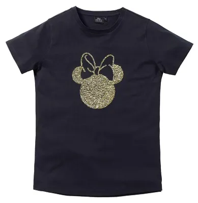 Produktbild von Minnie Mouse T-Shirt Damen Oberteil Pailletten besetzt kurzarm Schwarz, Größe Damen:S