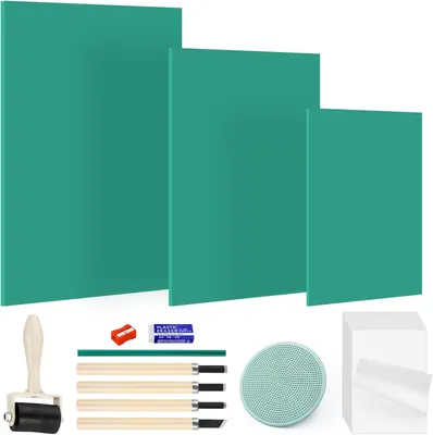 Produktbild von Linoleumplatten 27 Stück, A4 A5 A6, Gummischnittplatten, inklusive 15 Reispapier, für kreatives Stempeln