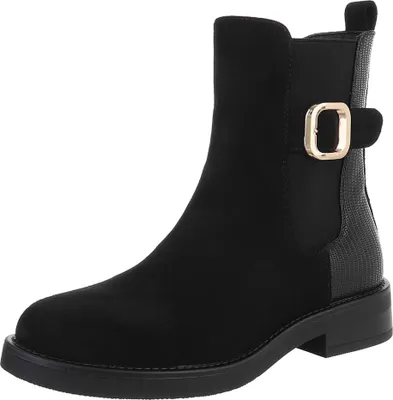Produktbild von Ital-Design Damen Stiefeletten Chelsea Boots Gummistiefeletten  Wildlederoptik, Lederoptik Flache Stiefeletten 90153052 Schwarz Gr.  37