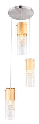 Zdjęcie produktu dla Lampa wisząca Globo Lighting, metal nikl matowy, złoto płatkowe, szkło przezroczyste, kryształy szklane przezroczyste, ø: 300 mm, wys.: 1200 mm, bez 3x E27 60 W 230 V
