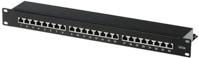 Produktbild von helos Cat.6a LSA 19" Patchfeld 1 HE 24 Port schwarz