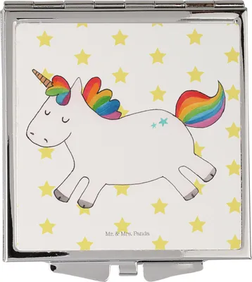 Produktbild von Mr. & Mrs. Panda Schminkspiegel Einhorn Happy - Weiß - Geschenk, Einhörner, Fröhlich, Unicorn, Handspiegel, Kosmetikspiegel, Taschenspiegel, Spaß, Kleiner Spiegel, klein