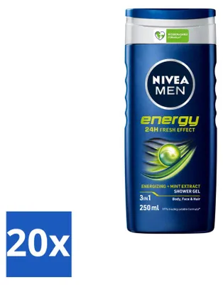 Produktbild von 20 x NIVEA MEN Energy 2-in-1 Duschgel - 250 ml - Vorteilspackung - 20 Stücke