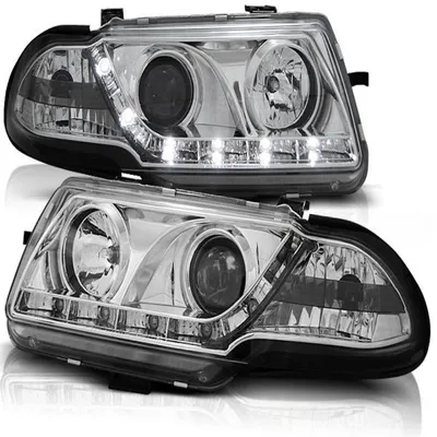 Zdjęcie produktu dla Reflektory LED z optyką świateł do jazdy dziennej, pasujące do Opla Astry F, rok produkcji 1994–1998, chromowane
