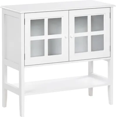 Produktbild von BELIANI Vitrine Weiß MDF mit 2 Glastüren mit Regal Mediterraner Stil Minimalistisch Wohnzimmer Schlafzimmer Sideboard Aufbewahrung