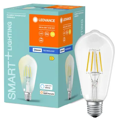 Produktbild von Ledvance LED Filament Smart+ ST64 Edison 6W = 60W E27 klar 810lm warmweiß 2700K Dimmbar App Alexa Apple HomeKit Bluetooth