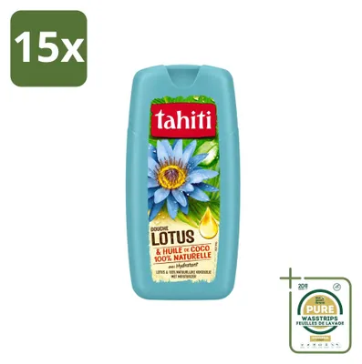 Imagen del producto de 15 unidades de gel de ducha Tahiti, aroma a loto y aceite de coco, hidratante, 250 ml - Paquete de suministro