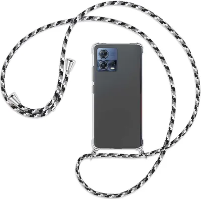 Produktbild von Handykette Backcover-Schutzhülle mit Band (Metall silberfarben) für Motorola Edge 30 Fusion, Moto S30 Pro - schwarz/grau/weiß