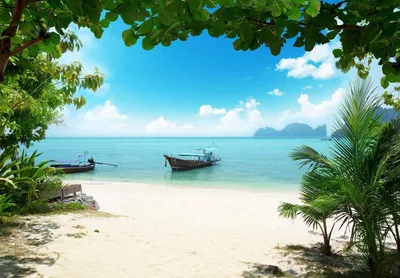 Produktbild von Fototapete Strand am Meer, mit Fischerboot