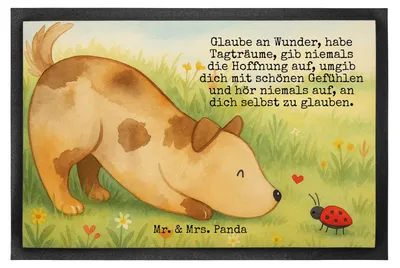 Produktbild von Mr. & Mrs. Panda fußmatte Hund Marienkäfer Design 50 x 75 cm - Weiß - Geschenk, Sprüche, Schmutzfangmatte, Hunde, Mischlinghund, Schmutzmatte, Schmutzfangteppich, Positiv