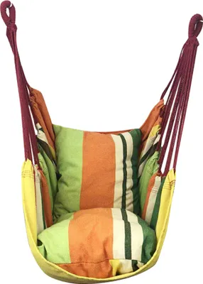Obrázek produktu pro závěsné křeslo 100 cm x 130 cm - závěsná provazová houpačka pro interiér, exteriér, zahradu, terasu, verandu, dvůr - 2 polštáře na sezení v ceně - nosnost 150 kg (žlutá)