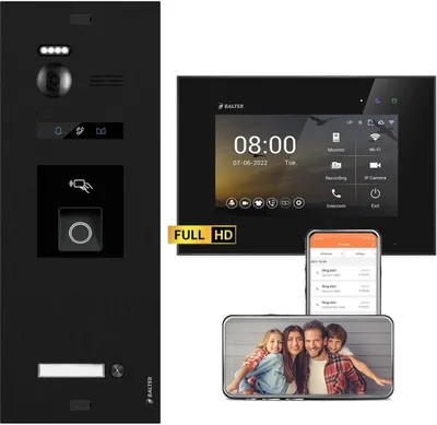 Produktbild von BALTER EVO HD Schwarz RFID/Fingerprint 1x7" WiFi Schwarz Video Türsprechanlage Set 1 Familienhaus