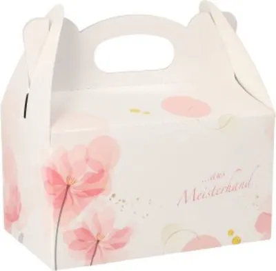 Immagine prodotto di 20 scatole per biscotti, quadrate in cartone 16 cm x 10 cm x 9 cm rosé con maniglia di trasporto
