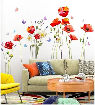 Zdjęcie produktu dla Wodoodporne naklejki ścienne Unyqoos® z motywem kwiatów i motyli, samoprzylepne, wykonane z PVC, o wymiarach 70 x 110 cm – łatwe do usunięcia, idealne do salonu, sypialni i pokoju dziecięcego