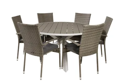 Produktbild von Parma Gartenset Tisch Ø140cm und 6 Stühle Anna grau.