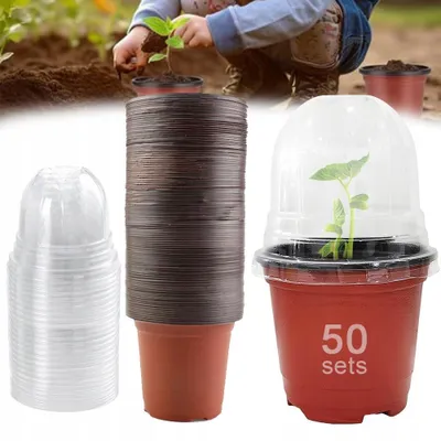 Produktbild von Umweltfreundliche Pflanztöpfe, Wiederverwendbar, Plastik Blumentopf für Garten und Pflanzenanzucht, Ideal für Setzlinge und Sämlinge 50 Stück