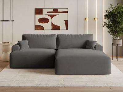 Produktbild von GrainGold Ecksofa L-Form Rechts Serene - Ecksofa mit Schlaffunktion und Bettkasten - Moderne Ecksofa, Wohnzimmer Ecksofa - Eckcouch Dunkelgrau (Castel 93)