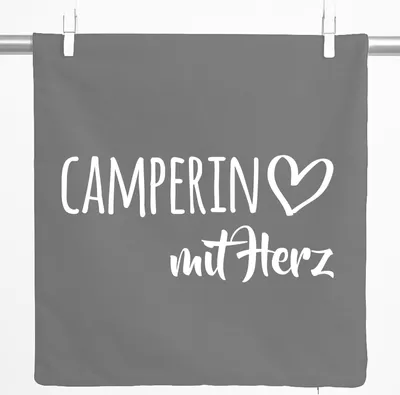 Produktbild von Huuraa Kissenbezug Camperin mit Herz 40x40cm Steel Grey Baumwolle Dekokissenbezug Geschenkidee