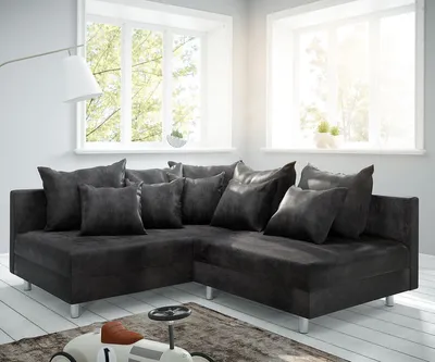 Produktbild von DELIFE Ecksofa Clovis Anthrazit Antik Optik Ottomane Links Modulsofa