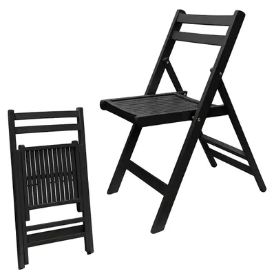 Productafbeelding van Houten klapstoel in zwart, 79 x 59 cm, belastbaar tot 100 kg, opvouwbaar en stabiel
